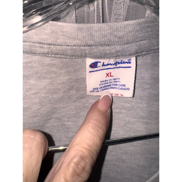 Vintage distressed Champion Gray V-Neck Short Sleeve T-Shirt XL Unisex Cotton Bl - Picture 4 of 6